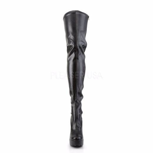 Product image of Pleaser Electra-3000Z Black Stretch Faux Leather, 5 inch (12.7 cm) Heel, 1 1/2 inch (3.8 cm) Platform Thigh High Boot
