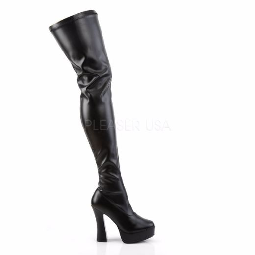 Product image of Pleaser Electra-3000Z Black Stretch Faux Leather, 5 inch (12.7 cm) Heel, 1 1/2 inch (3.8 cm) Platform Thigh High Boot
