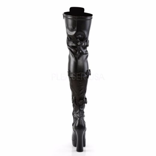Product image of Pleaser Electra-3028 Black Stretch Faux Leather, 5 inch (12.7 cm) Heel, 1 1/2 inch (3.8 cm) Platform Thigh High Boot
