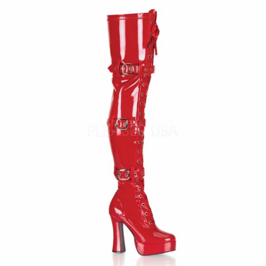 Product image of Pleaser Electra-3028 Red Stretch Patent, 5 inch (12.7 cm) Heel, 1 1/2 inch (3.8 cm) Platform Thigh High Boot