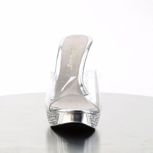Product image of Fabulicious Elegant-401 Clear/Silver Chrome, 4 1/2 inch (11.4 cm) Heel, 1 inch (2.5 cm) Platform Slide Mule Shoes