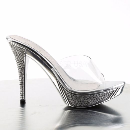 Product image of Fabulicious Elegant-401 Clear/Silver Chrome, 4 1/2 inch (11.4 cm) Heel, 1 inch (2.5 cm) Platform Slide Mule Shoes