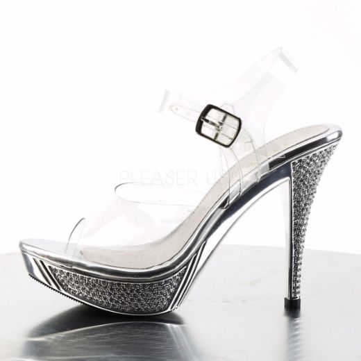 Product image of Fabulicious Elegant-408 Clear/Silver Chrome, 4 1/2 inch (11.4 cm) Heel, 1 inch (2.5 cm) Platform Sandal Shoes