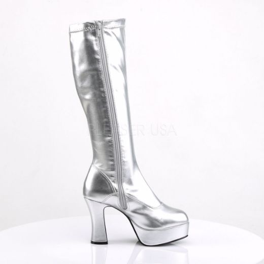 Product image of Funtasma Exotica-2000 Silver Stretch Patent, 4 inch (10.2 cm) Heel, 1 1/2 inch (3.8 cm) Platform Knee High Boot