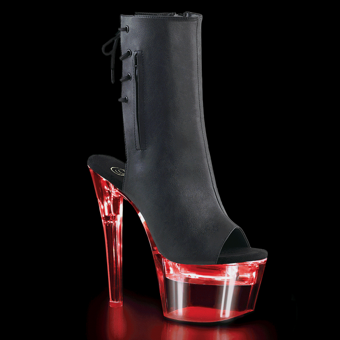 Product image of Pleaser Flashdance-1018-7 Black Faux Leather/Clear, 7 inch (17.8 cm) Heel, 2 3/4 inch (7 cm) Platform Ankle Boot