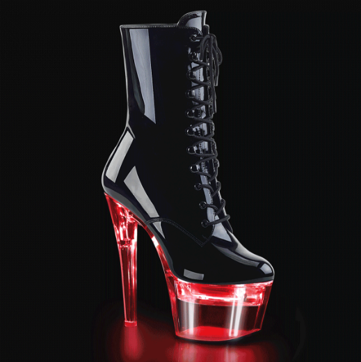 Product image of Pleaser Flashdance-1020-7 Black Patent/Clear, 7 inch (17.8 cm) Heel, 2 3/4 inch (7 cm) Platform Ankle Boot
