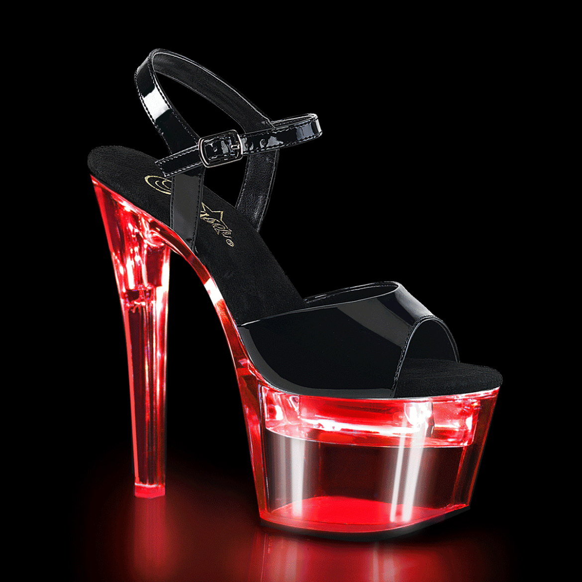 Product image of Pleaser Flashdance-709 Black Patent/Clear, 7 inch (17.8 cm) Heel, 2 3/4 inch (7 cm) Platform Sandal Shoes