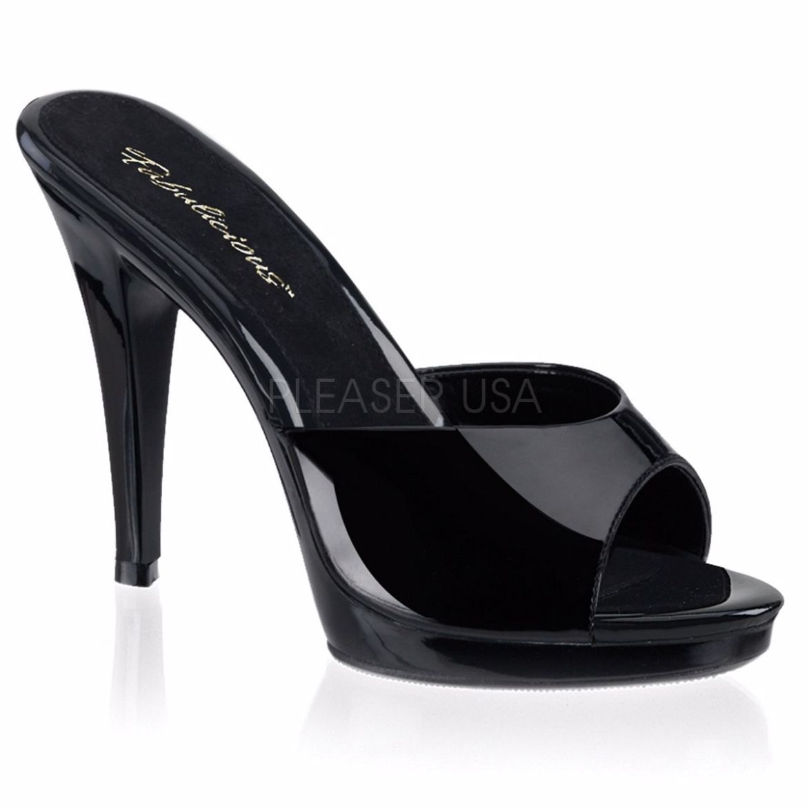 Product image of Fabulicious Flair-401-2 Black/Black, 4 1/2 inch (11.4 cm) Heel, 1/2 inch (1.3 cm) Platform Slide Mule Shoes