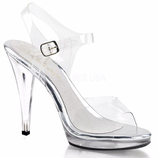 Product image of Fabulicious Flair-408 Clear/Clear, 4 1/2 inch (11.4 cm) Heel, 1/2 inch (1.3 cm) Platform Sandal Shoes