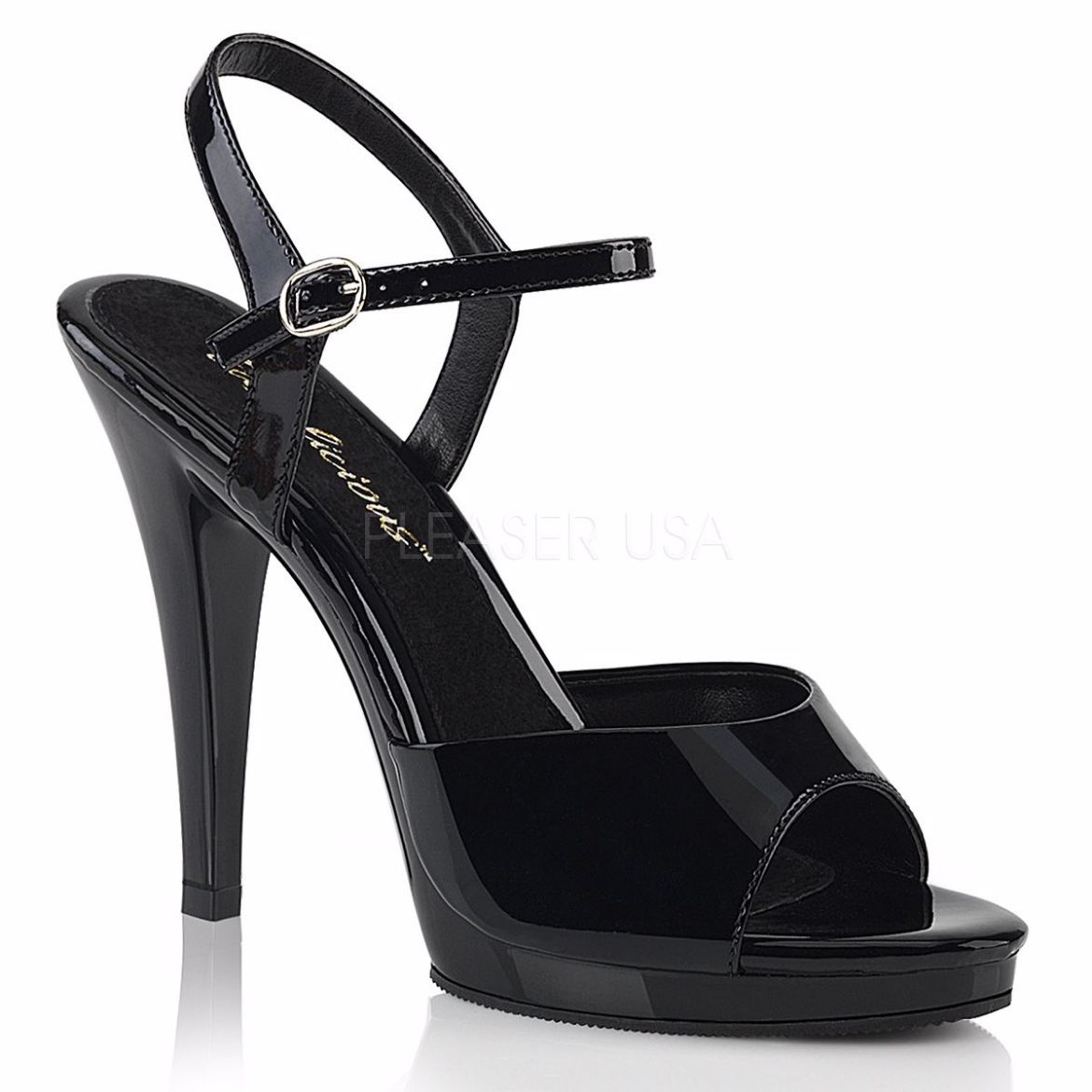 Product image of Fabulicious Flair-409 Black Patent/Black, 4 1/2 inch (11.4 cm) Heel Sandal Shoes