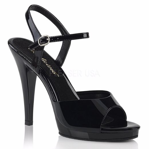Product image of Fabulicious Flair-409 Black Patent/Black, 4 1/2 inch (11.4 cm) Heel Sandal Shoes