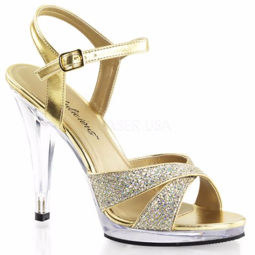 Product image of Fabulicious Flair-419(G) Gold Multi Glitter/Clear, 4 1/2 inch (11.4 cm) Heel, 1/2 inch (1.3 cm) Platform Sandal Shoes