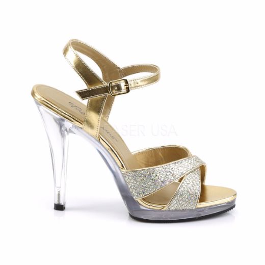 Product image of Fabulicious Flair-419(G) Gold Multi Glitter/Clear, 4 1/2 inch (11.4 cm) Heel, 1/2 inch (1.3 cm) Platform Sandal Shoes