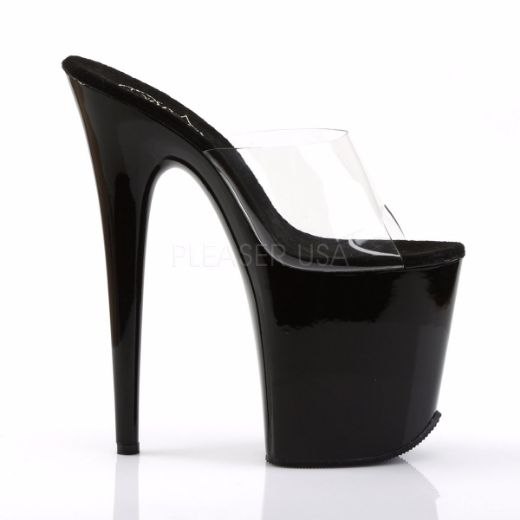 Product image of Pleaser Flamingo-801 Clear/Black, 8 inch (20.3 cm) Heel, 4 inch (10.2 cm) Platform Slide Mule Shoes