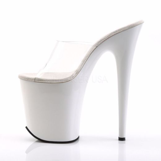 Product image of Pleaser Flamingo-801 Clear/White, 8 inch (20.3 cm) Heel, 4 inch (10.2 cm) Platform Slide Mule Shoes