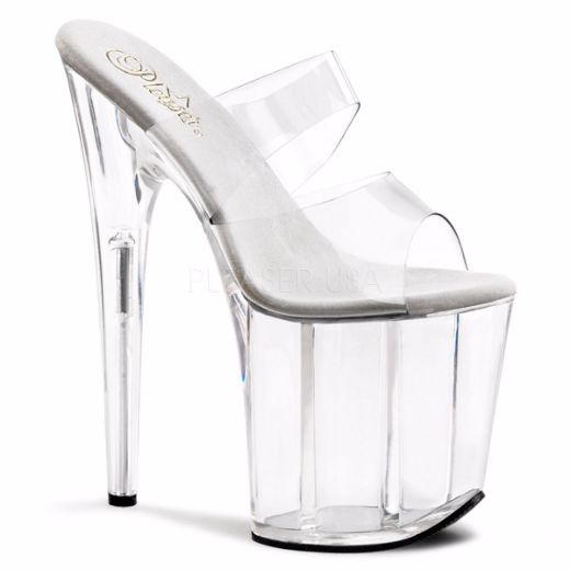 Product image of Pleaser Flamingo-802 Clear/Clear, 8 inch (20.3 cm) Heel, 4 inch (10.2 cm) Platform Slide Mule Shoes