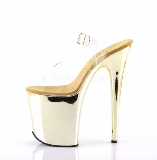 Product image of Pleaser Flamingo-808 Clear/Gold Chrome, 8 inch (20.3 cm) Heel, 4 inch (10.2 cm) Platform Sandal Shoes