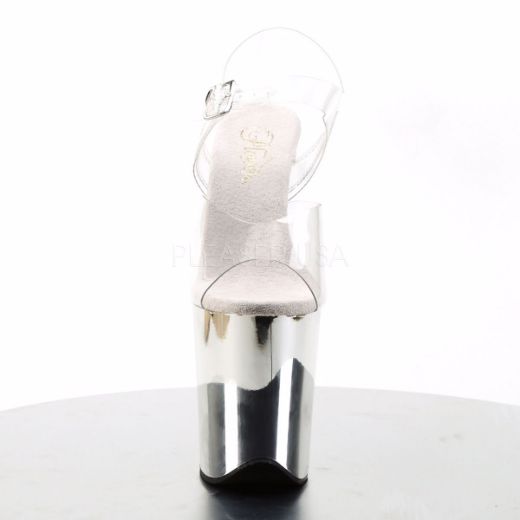 Product image of Pleaser Flamingo-808 Clear/Silver Chrome, 8 inch (20.3 cm) Heel, 4 inch (10.2 cm) Platform Sandal Shoes