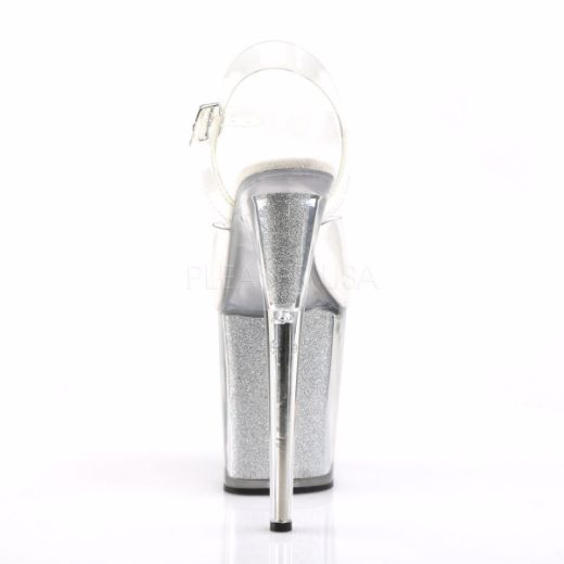 Product image of Pleaser Flamingo-808G Clear/Silver Glitter, 8 inch (20.3 cm) Heel, 4 inch (10.2 cm) Platform Sandal Shoes