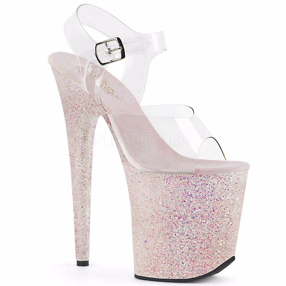 Product image of Pleaser Flamingo-808Lg Clear/Opal Multi Glitter, 8 inch (20.3 cm) Heel, 4 inch (10.2 cm) Platform Sandal Shoes