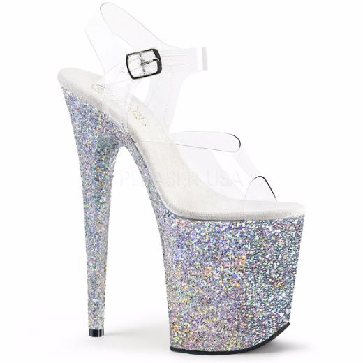 Product image of Pleaser Flamingo-808Lg Clear/Silver Multi Glitter, 8 inch (20.3 cm) Heel, 4 inch (10.2 cm) Platform Sandal Shoes