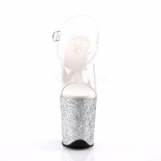 Product image of Pleaser Flamingo-808Lg Clear/Silver Multi Glitter, 8 inch (20.3 cm) Heel, 4 inch (10.2 cm) Platform Sandal Shoes