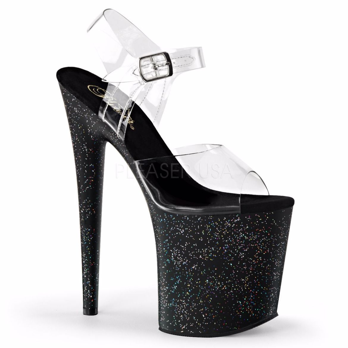 Product image of Pleaser Flamingo-808Mg Clear/Black, 8 inch (20.3 cm) Heel, 4 inch (10.2 cm) Platform Sandal Shoes