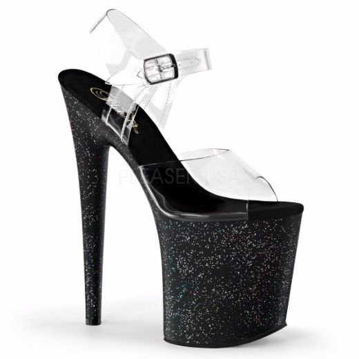 Product image of Pleaser Flamingo-808Mg Clear/Black, 8 inch (20.3 cm) Heel, 4 inch (10.2 cm) Platform Sandal Shoes