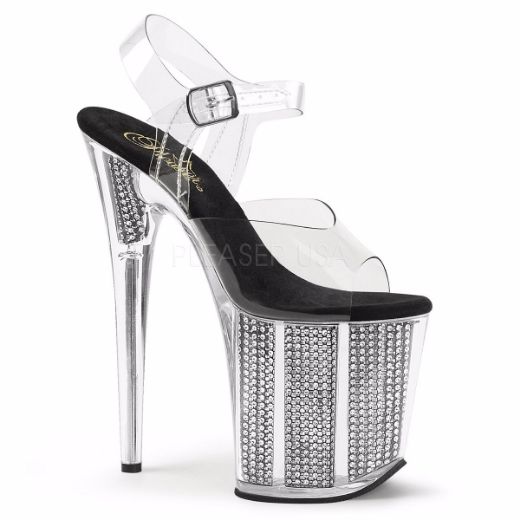 Product image of Pleaser Flamingo-808Srs Clear/Black Rhinestone, 8 inch (20.3 cm) Heel, 4 inch (10.2 cm) Platform Sandal Shoes
