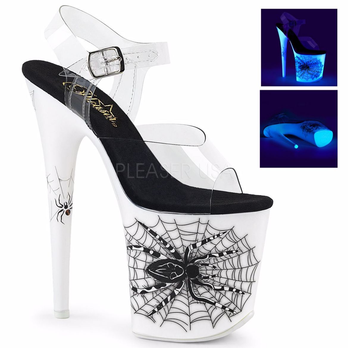 Product image of Pleaser Flamingo-808Sw Clear/Neon White, 8 inch (20.3 cm) Heel, 4 inch (10.2 cm) Platform Sandal Shoes