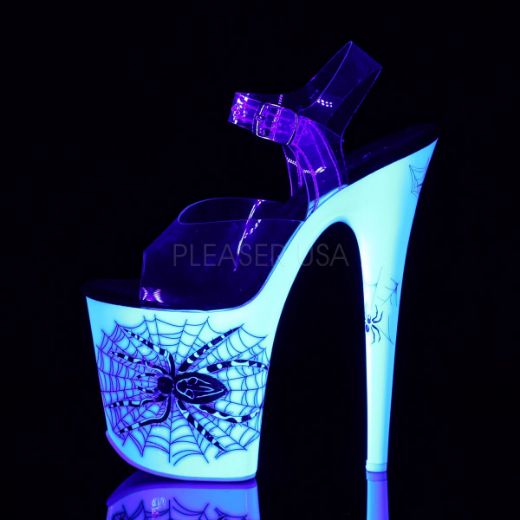 Product image of Pleaser Flamingo-808Sw Clear/Neon White, 8 inch (20.3 cm) Heel, 4 inch (10.2 cm) Platform Sandal Shoes