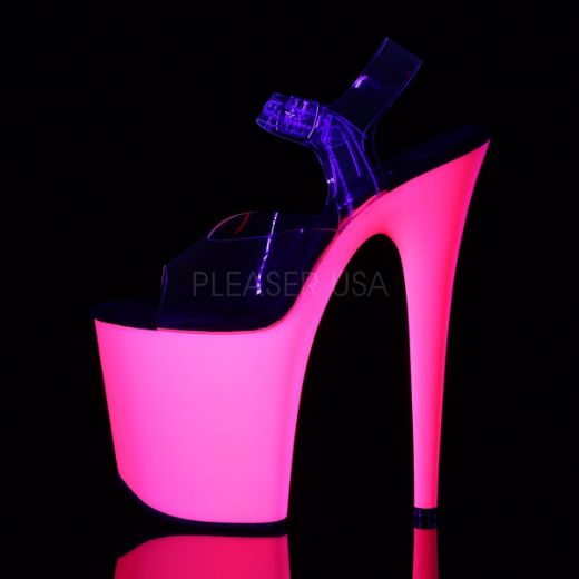 Product image of Pleaser Flamingo-808Uv Clear/Neon Pink, 8 inch (20.3 cm) Heel, 4 inch (10.2 cm) Platform Sandal Shoes