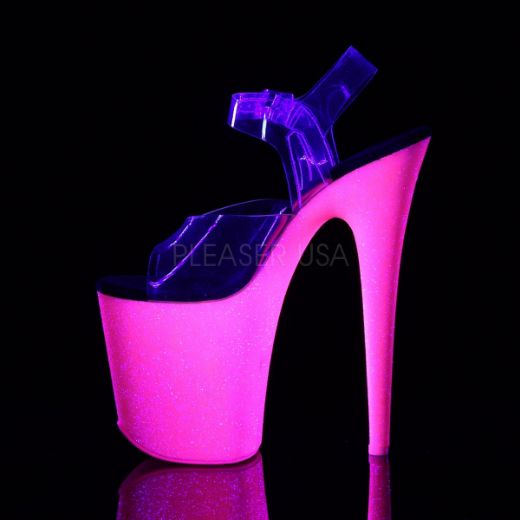 Product image of Pleaser Flamingo-808Uvg Clear/Neon Hot Pink Glitter, 8 inch (20.3 cm) Heel, 4 inch (10.2 cm) Platform Sandal Shoes