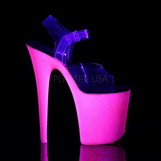 Product image of Pleaser Flamingo-808Uvg Clear/Neon Hot Pink Glitter, 8 inch (20.3 cm) Heel, 4 inch (10.2 cm) Platform Sandal Shoes
