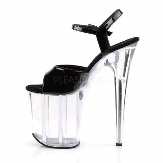 Product image of Pleaser Flamingo-809 Black Patent/Clear, 8 inch (20.3 cm) Heel, 4 inch (10.2 cm) Platform Sandal Shoes
