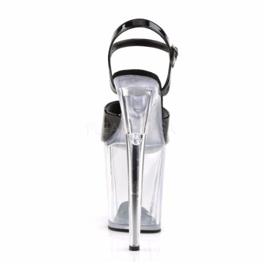 Product image of Pleaser Flamingo-809 Black Patent/Clear, 8 inch (20.3 cm) Heel, 4 inch (10.2 cm) Platform Sandal Shoes