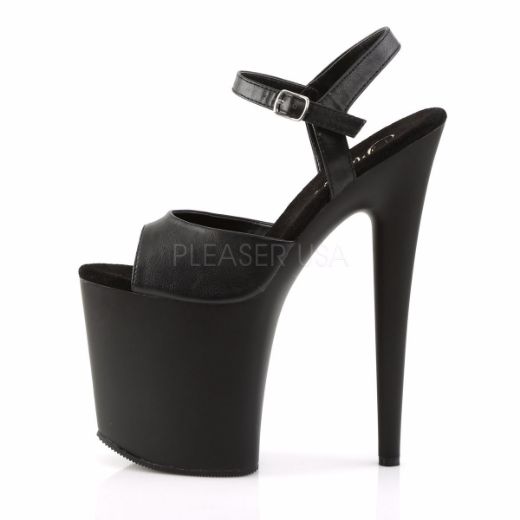 Product image of Pleaser Flamingo-809 Black Faux Leather/Black, 8 inch (20.3 cm) Heel, 4 inch (10.2 cm) Platform Sandal Shoes
