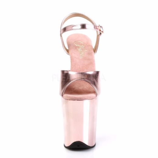 Product image of Pleaser Flamingo-809 Rose Gold Met. Pu/Rose Gold Chrome, 8 inch (20.3 cm) Heel, 4 inch (10.2 cm) Platform Sandal Shoes