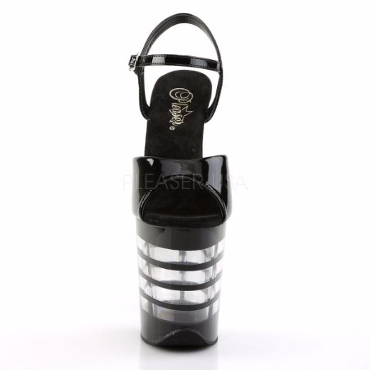 Product image of Pleaser Flamingo-809Ln Black Patent/Black, 8 inch (20.3 cm) Heel, 4 inch (10.2 cm) Platform Sandal Shoes