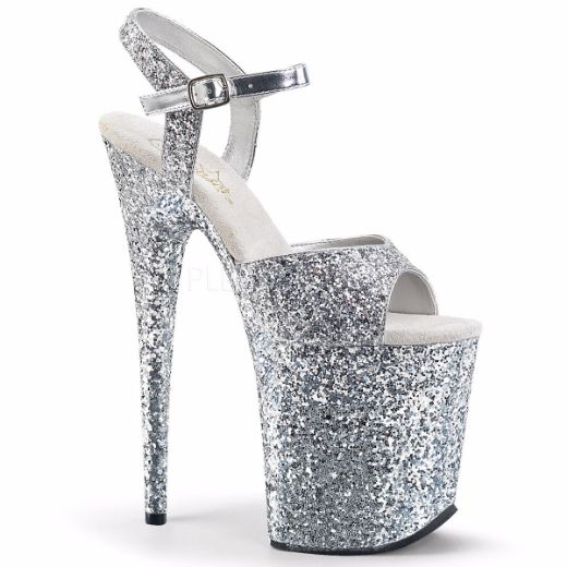 Product image of Pleaser Flamingo-810Lg Silver Glitter/Silver Glitter, 8 inch (20.3 cm) Heel, 4 inch (10.2 cm) Platform Sandal Shoes