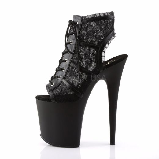 Product image of Pleaser Flamingo-896Lc Black Mesh-Lace/Black Matte, 8 inch (20.3 cm) Heel, 4 inch (10.2 cm) Platform Ankle Boot