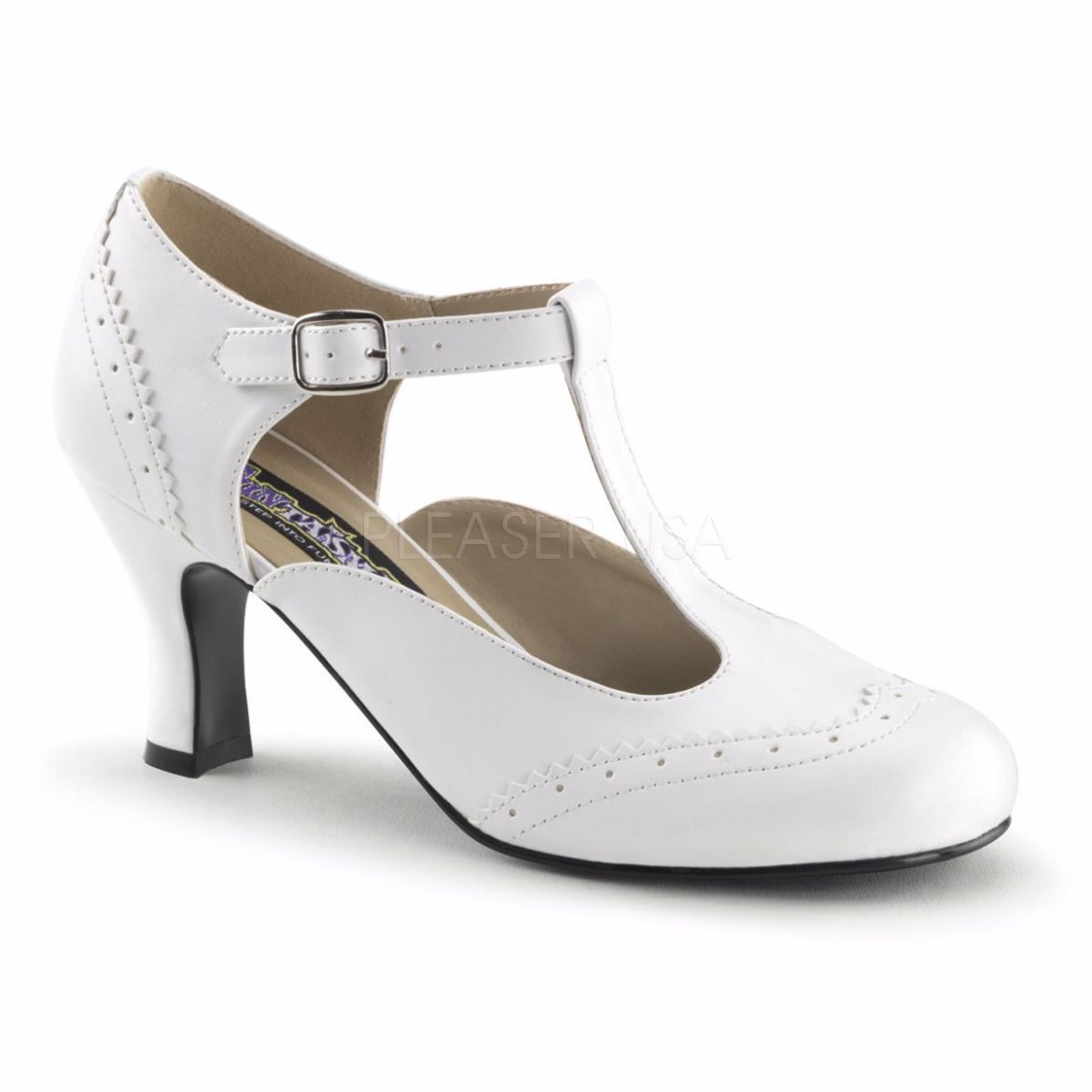 Product image of Funtasma Flapper-26 White Pu, 3 inch (7.6 cm) Kitten Heel Court Pump Shoes