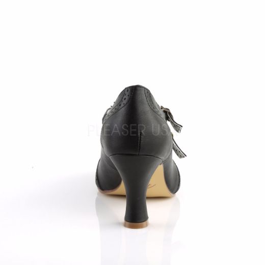 Product image of Pin Up Couture Flapper-35 Black Faux Leather, 3 inch (7.6 cm) Kitten Heel Court Pump Shoes