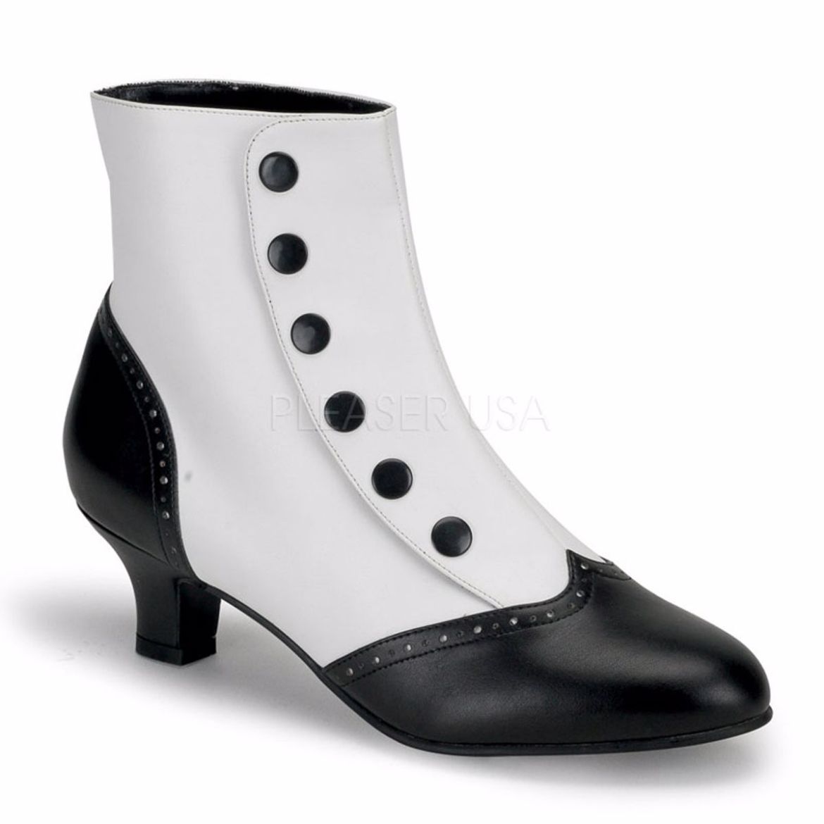 Product image of Bordello Flora-1023 White-Black Pu, 2 inch (5.1 cm) Heel Ankle Boot