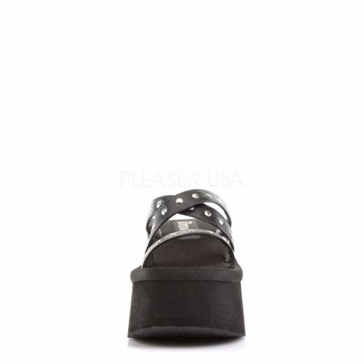 Product image of Demonia Funn-19 Black Vegan Leather, 3 1/2 inch Platform Slide Mule Shoes