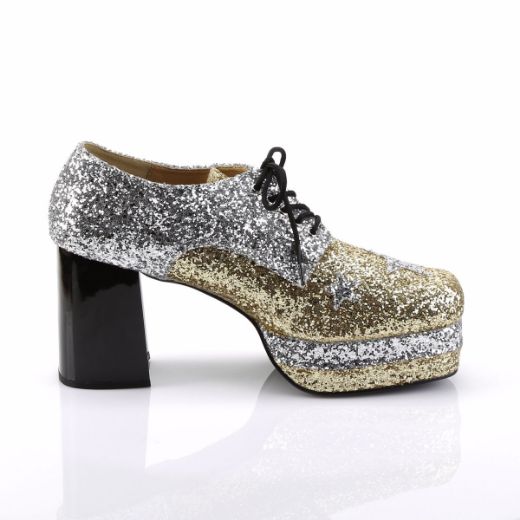 Product image of Funtasma Glamrock-02 Silver-Gold Glitter, 3 1/2 inch (8.9 cm) Heel, 1 1/2 inch (3.8 cm) Platform Court Pump Shoes