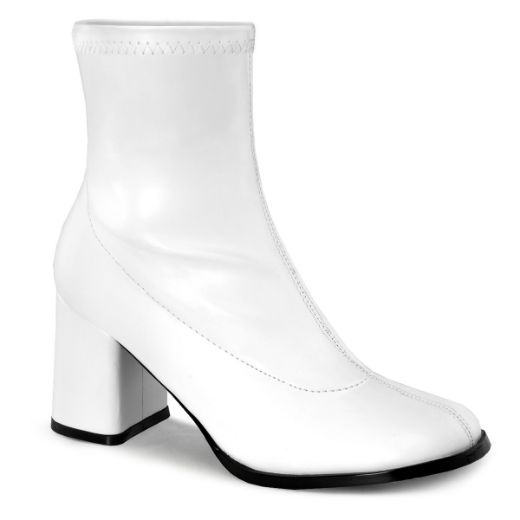 Product image of Funtasma Gogo-150 White Stretch Pu, 3 inch (7.6 cm) Block Heel Ankle Boot