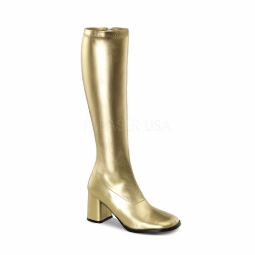 Product image of Funtasma Gogo-300 Gold Stretch Pu, 3 inch (7.6 cm) Heel Knee High Boot
