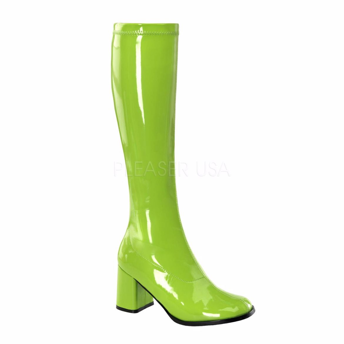 Product image of Funtasma Gogo-300 Lime Green Stretch Patent, 3 inch (7.6 cm) Heel Knee High Boot