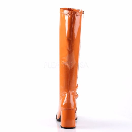 Product image of Funtasma Gogo-300 Orange Stretch Patent, 3 inch (7.6 cm) Heel Knee High Boot